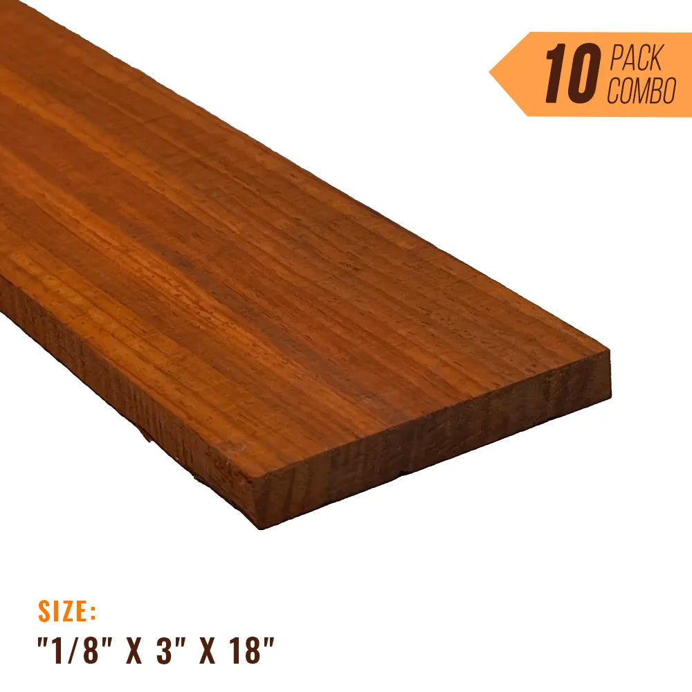Pack Of 10, Padauk Thin Stock Lumber Boards Wood Crafts 1/8&quot; x 3&quot; x 18&quot; - Exotic Wood Zone - Buy online Across USA 