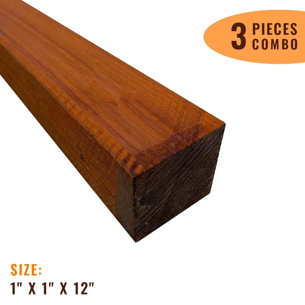 Pack of 3, Padauk Hobby Wood/ Turning Wood Blanks 1 x 1 x 12 inches - Exotic Wood Zone - Buy online Across USA 