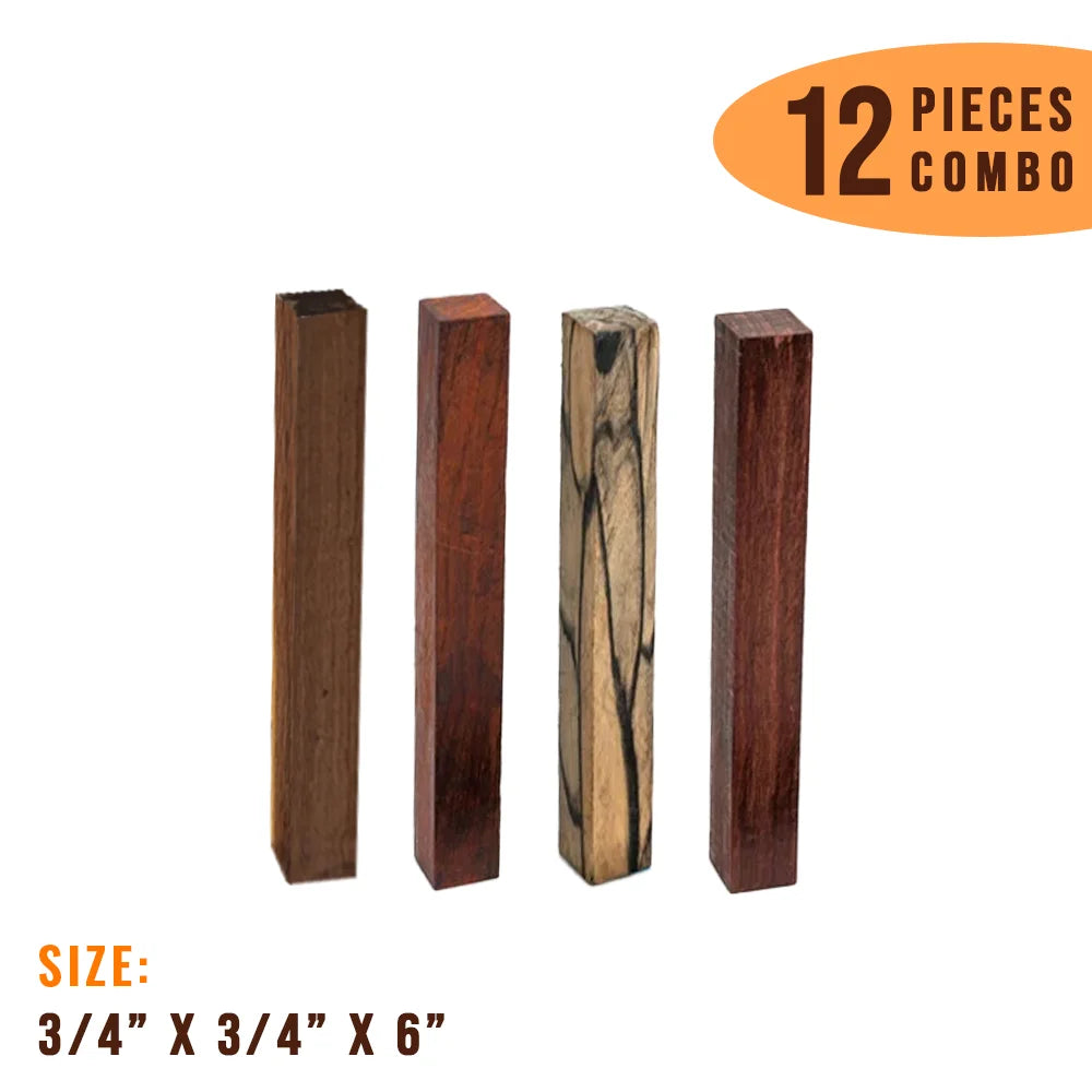 Combo Pack of 12, Exotic Wood Pen Blanks 3/4&quot;x 3/4&quot;x 6&quot;(Cocobolo,Honduras Rosewood,Granadillo,Pale Moon Ebony) - Exotic Wood Zone - Buy online Across USA 