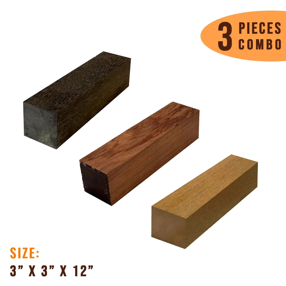 3 Pack, Multispecies  Pepper Mill Blanks 3&quot;x 3&quot;x 12&quot; (Black Palm,Granadillo,Mahogany) - Exotic Wood Zone - Buy online Across USA 