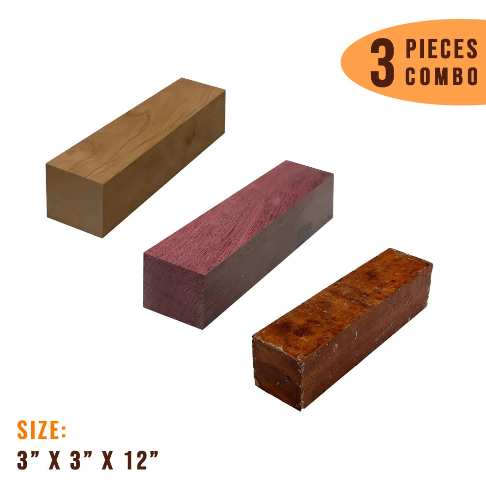 Combo Pack of 3, Turning Blanks 3” x 3” x 12” Pepper Mill Blanks (Tigerwood, Cherry, Purpleheart) - Exotic Wood Zone - Buy online Across USA 
