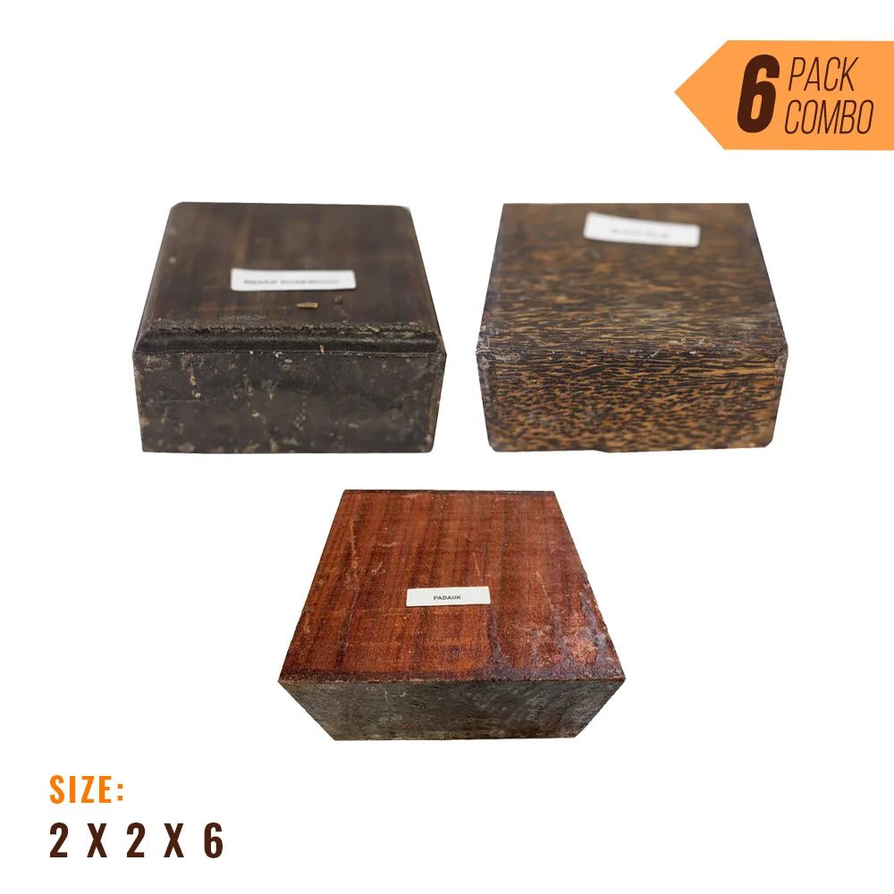 Combo Pack of 6, Turning Blanks 2” x 2” x 6” (Indian Rosewood, Padauk, Black Palm) - Exotic Wood Zone - Buy online Across USA 