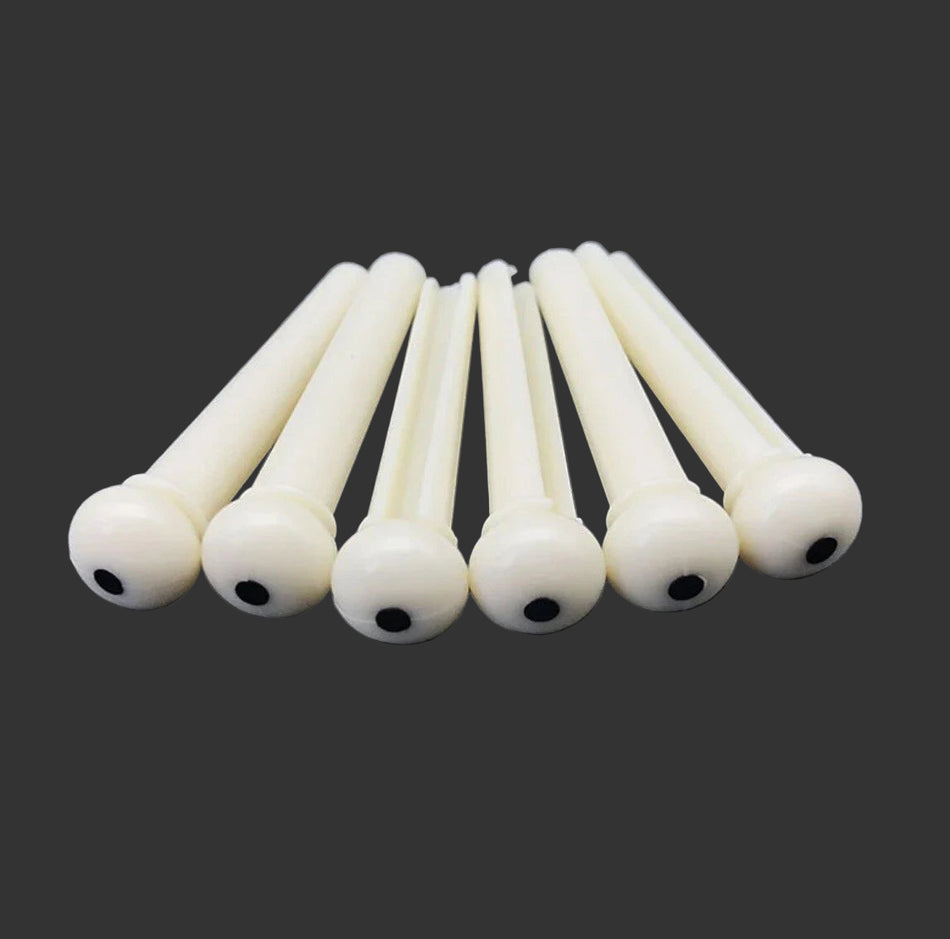 Hosco Slotted Bridge Pins for Acoustic Guitar – White with Black Dot (Set of 6) by JOBOIS