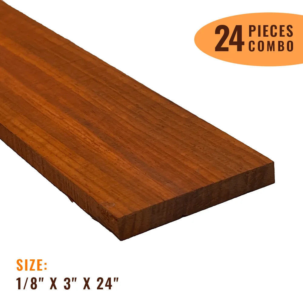 Pack Of 24, Padauk Thin Stock Lumber Blanks - 1/8&quot; x 3&quot; x 18&quot; | Free Shipping - Exotic Wood Zone - Buy online Across USA 