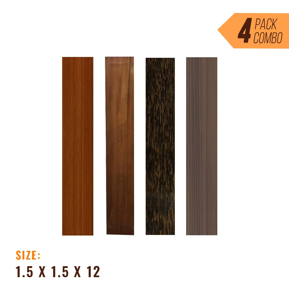 Combo Pack of 4, Turning Wood Blanks 1-1/2” x 1-1/2” x 12&quot; (Rosewood, Black Palm, Mahogany, Padauk) - Exotic Wood Zone - Buy online Across USA 