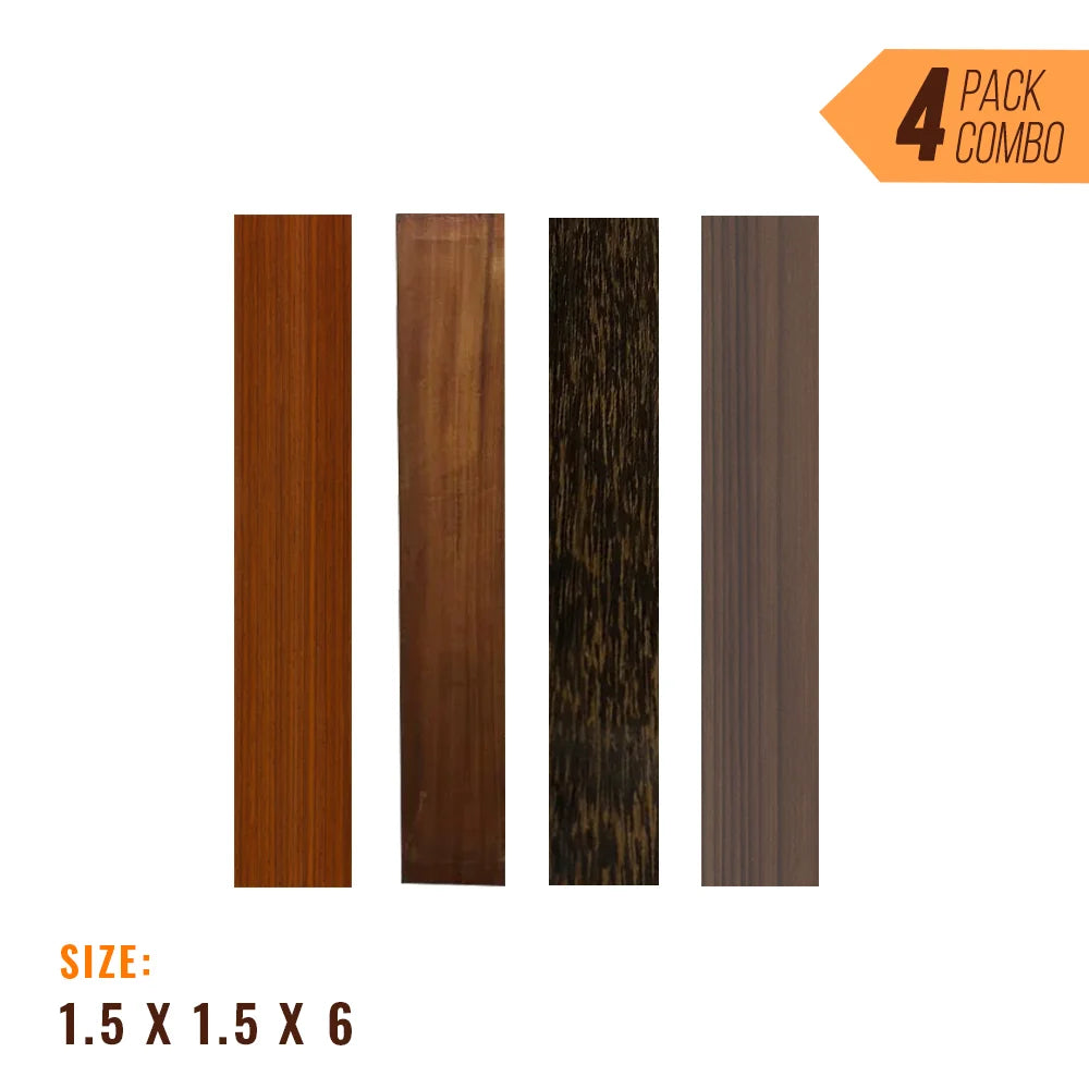 Combo Pack of 4, Turning Wood Blanks 1-1/2” x 1-1/2” x 6&quot; (Rosewood, Black Palm, Mahogany, Padauk) - Exotic Wood Zone - Buy online Across USA 