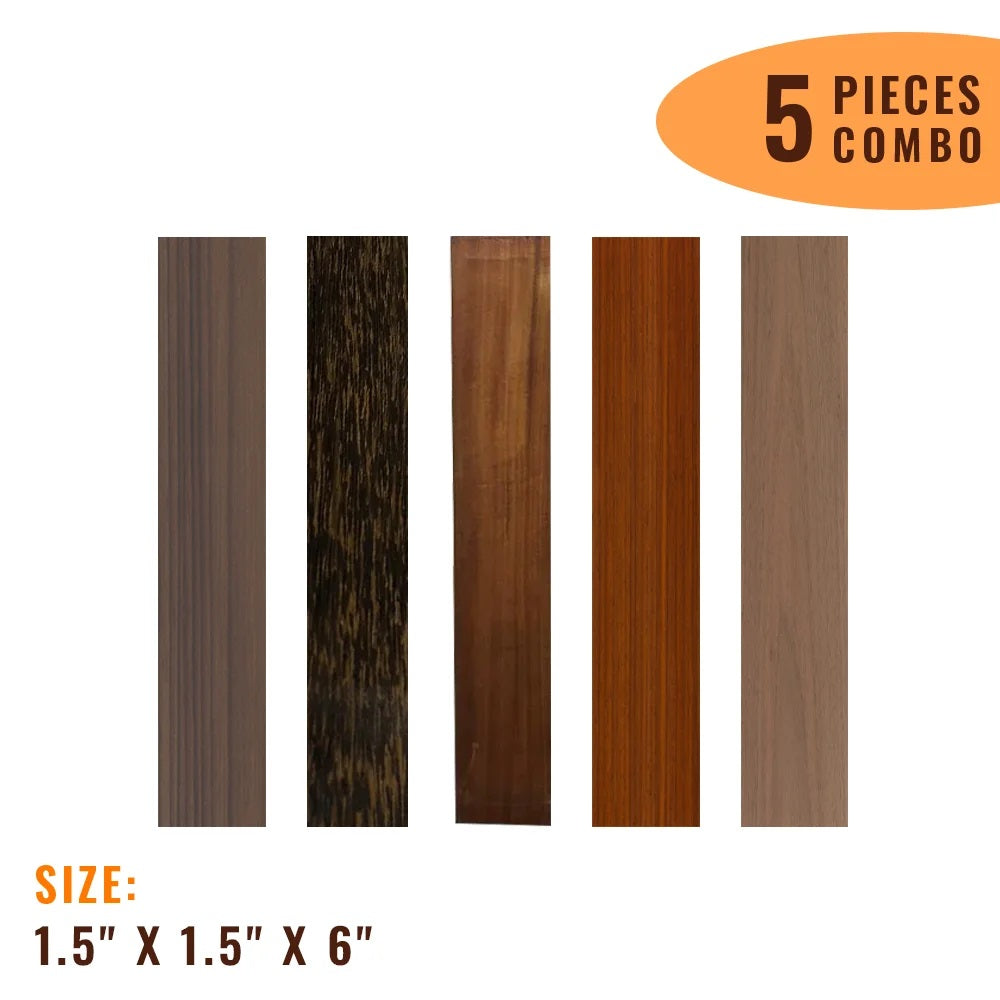 Pack of 5,  Multi-species Hardwood Turning Wood Blanks - 1-1/2&quot;x 1-1/2&quot;x 6&quot; (East Indian Rosewood, Black Palm, Mahogany, Padauk, Walnut ) - Exotic Wood Zone - Buy online Across USA 