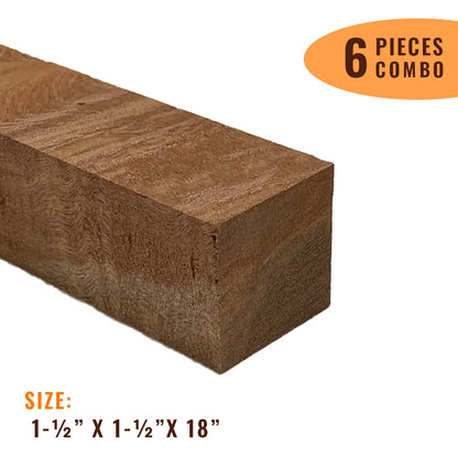 Pack of 6, Curly Sapele Turning Wood Blanks 1-1/2&quot; x 1-1/2&quot; x 18&quot; | Free Shipping - Exotic Wood Zone - Buy online Across USA 