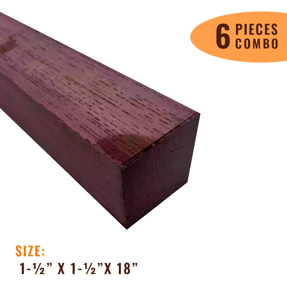 Pack Of 6, Purpleheart Turning Wood Blanks 1-1/2&quot; x 1-1/2&quot; x 18&quot; Square Wood Blocks | Free Shipping - Exotic Wood Zone - Buy online Across USA 