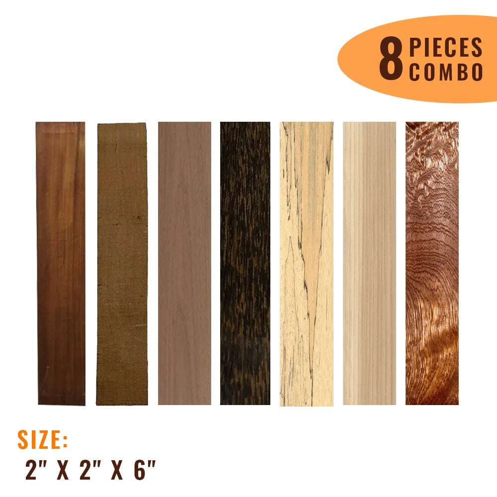 Combo Pack Of 8, Turning Square Wood Blanks ( Walnut, Flame Maple, Cherry, Mahogany, Curly Sapele, Black Palm, Spalted Tamarind, Ash) - Exotic Wood Zone - Buy online Across USA 