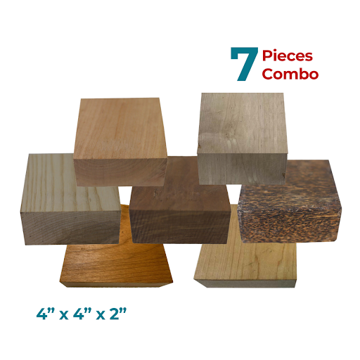 Pack Of 7, Hardwood Bowl Turning Wood Blanks 4&quot; x 4&quot; x 2&quot; | (Walnut, Hard Maple,Cherry, Ash , Ambrosia Maple, Alder,Black Palm) - Exotic Wood Zone - Buy online Across USA 
