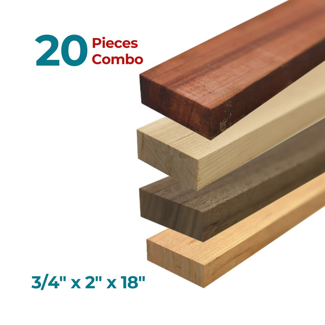 Pack of 20, 3/4” x 2” x 18” ( Hard Maple + Cherry + Walnut + Bloodwood ) - Exotic Wood Zone - Buy online Across USA 