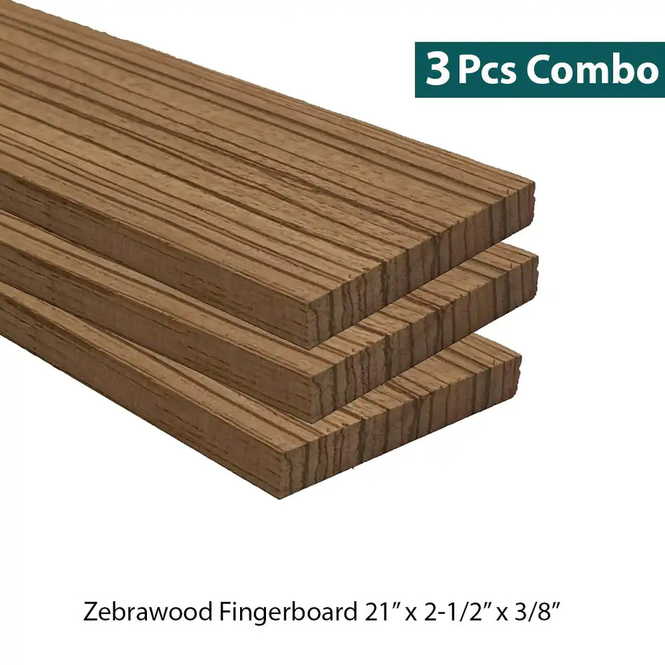 Pack of 3, Zebrawood Guitar Fingerboard Blanks 21" x 2-1/2" x 3/8" - Exotic Wood Zone - Buy online Across USA 