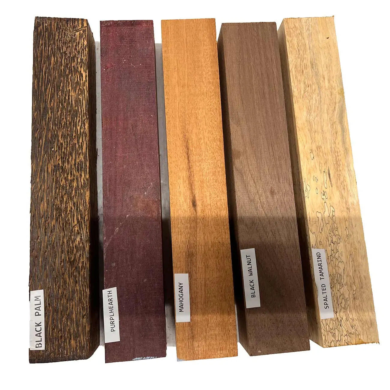 Pack Of 5, Turning Wood Blanks 2&quot; x 2&quot; x 12&quot; | (Spalted Tamarind, Black Palm, Mahogany, Purpleheart, Walnut) - Exotic Wood Zone - Buy online Across USA 