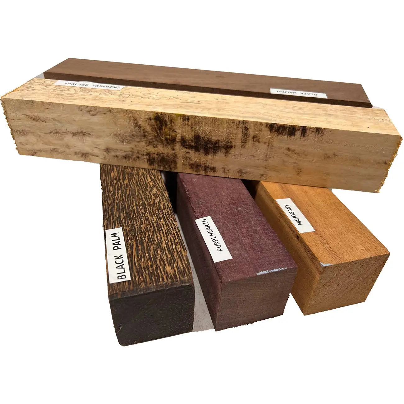 Pack Of 5, Turning Wood Blanks 2&quot; x 2&quot; x 12&quot; | (Spalted Tamarind, Black Palm, Mahogany, Purpleheart, Walnut) - Exotic Wood Zone - Buy online Across USA 