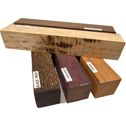 Pack Of 5, Turning Wood Blanks 2&quot; x 2&quot; x 12&quot; | (Spalted Tamarind, Black Palm, Mahogany, Purpleheart, Walnut) - Exotic Wood Zone - Buy online Across USA 