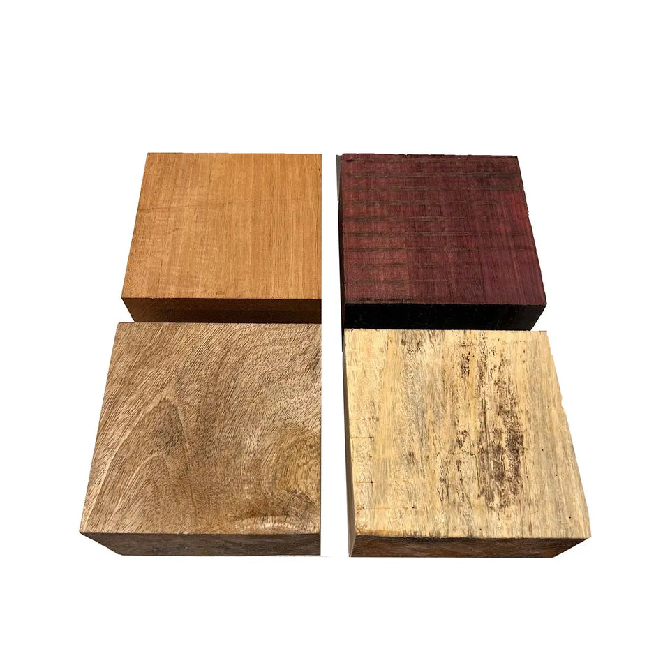 Pack Of 4, Bowl Blanks 6" x 6" x 3" | (Spalted Tamarind, Mango, Mahogany, Purpleheart) - Exotic Wood Zone - Buy online Across USA 