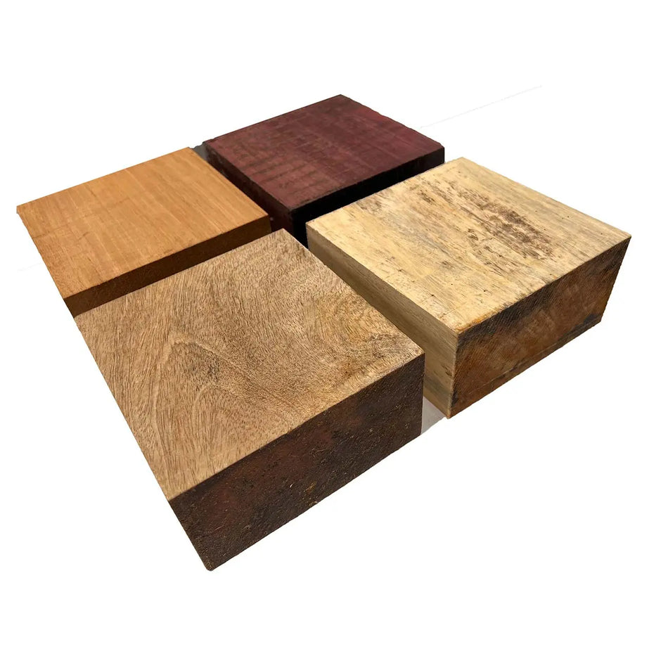 Pack Of 4, Bowl Blanks 6" x 6" x 3" | (Spalted Tamarind, Mango, Mahogany, Purpleheart) - Exotic Wood Zone - Buy online Across USA 