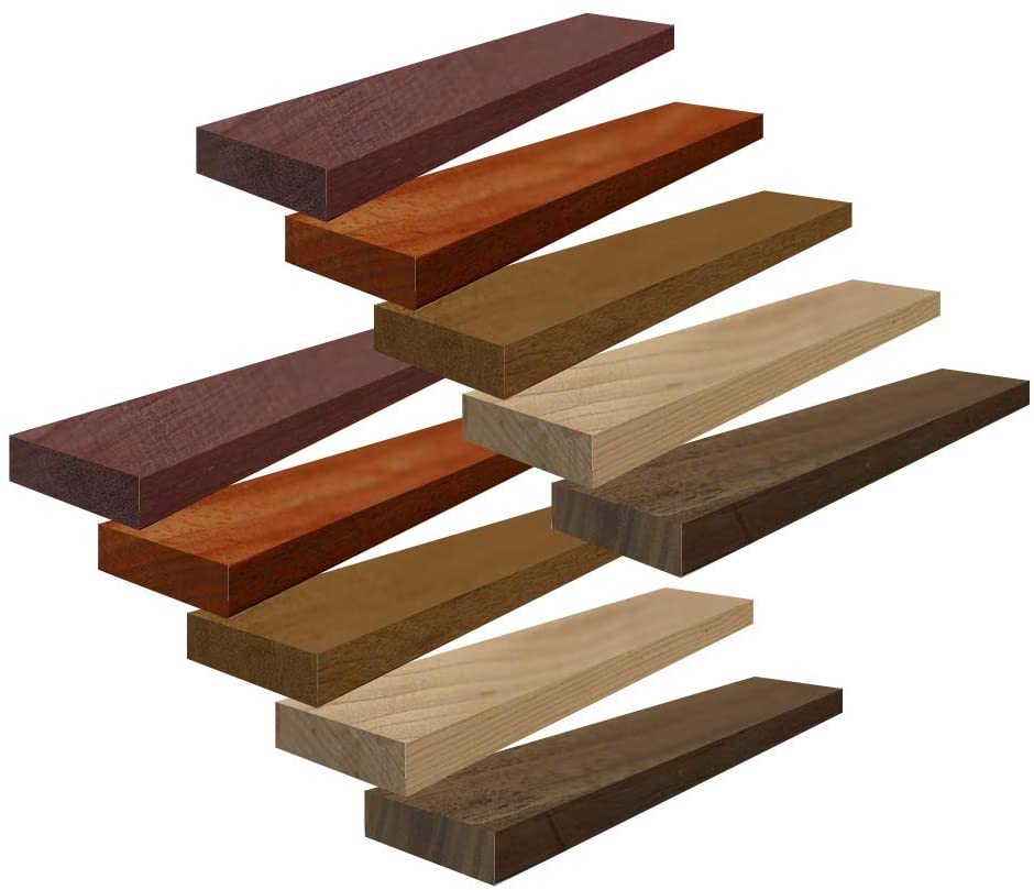 Variety Pack of 10, 3/4&quot; Lumber Boards/Ideal Cutting Board Blocks 3/4&quot; x 2&quot; x 16&quot; ( 2 x Padauk, Purpleheart, Walnut, Honduran Mahogany, and Hard Maple ) - Exotic Wood Zone - Buy online Across USA 