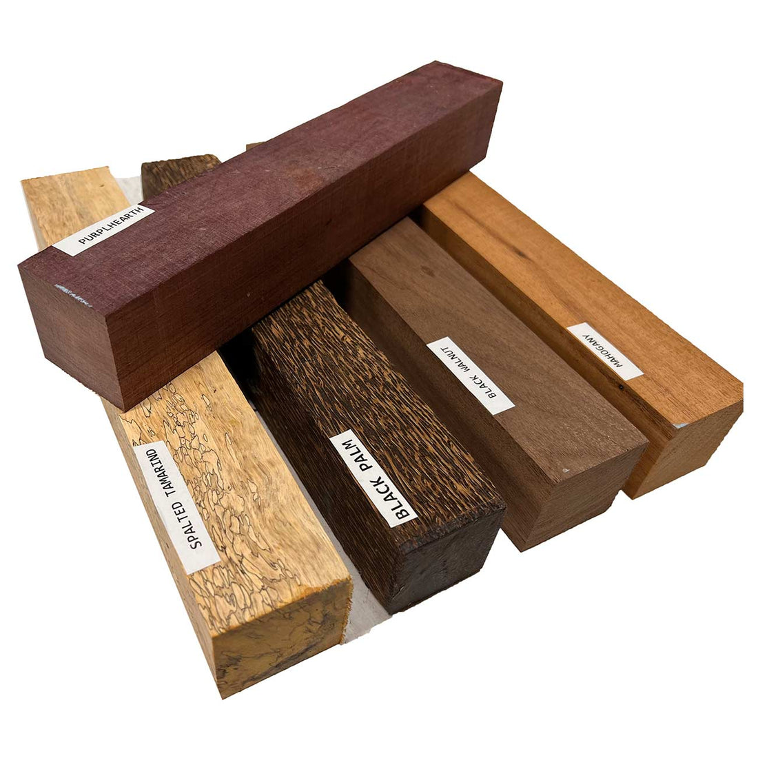 Pack Of 5, Turning Wood Blanks 2&quot; x 2&quot; x 12&quot; | (Spalted Tamarind, Black Palm, Mahogany, Purpleheart, Walnut) - Exotic Wood Zone - Buy online Across USA 
