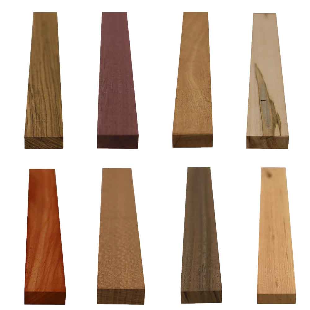 8 Pieces Variety Pack Of 3/4&quot; Lumber Boards/ Ideal Cutting Board Blocks 3/4&quot;x2&quot;x18&quot; ( Zebrawood, Leopardwood, Purpleheart, Padauk, Ambrosia Maple, Walnut, Cherry, African Mahogany) - Exotic Wood Zone - Buy online Across USA 
