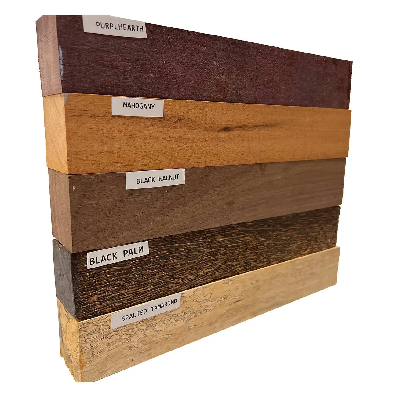 Pack Of 5, Turning Wood Blanks 2&quot; x 2&quot; x 12&quot; | (Spalted Tamarind, Black Palm, Mahogany, Purpleheart, Walnut) - Exotic Wood Zone - Buy online Across USA 