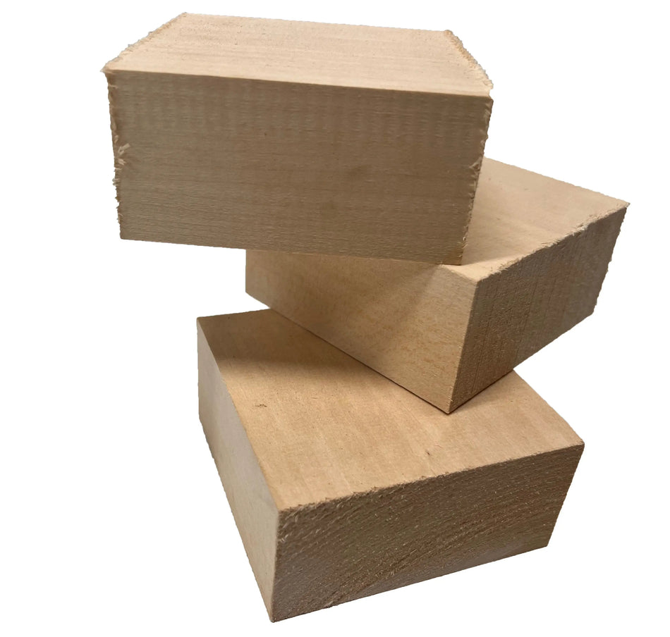 Set of 3, Basswood Carving Wood Blocks/Bowl Blanks Kit 4" x 4" x 2" - Exotic Wood Zone - Buy online Across USA 