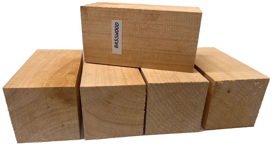 Set of 5, Basswood Carving/Whittling Wood Blanks/Turning Blocks Kit 3" x 3" x 6" - Exotic Wood Zone - Buy online Across USA 