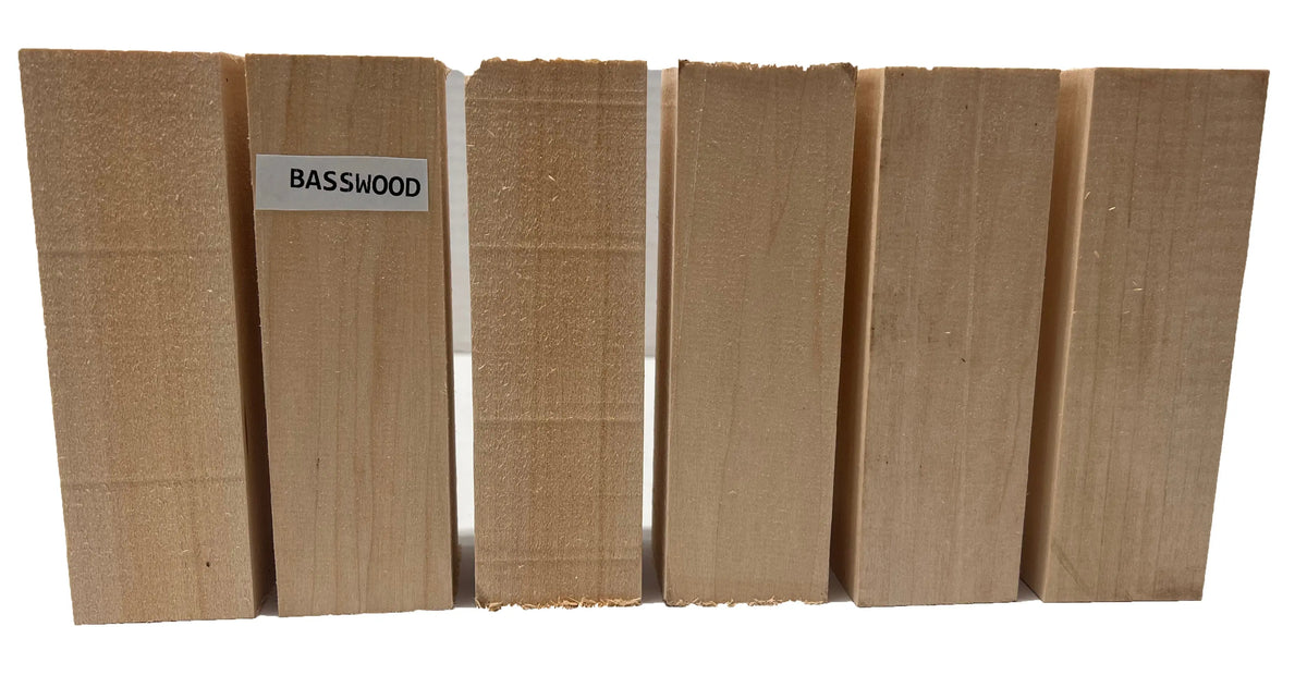 Set of 6, Basswood Carving/Whittling Wood Blanks/Turning Blocks Kit 2" x 2" x 6" - Exotic Wood Zone - Buy online Across USA 