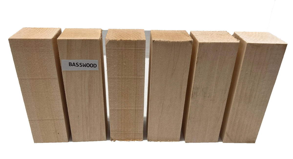 Set of 6, Basswood Carving/Whittling Wood Blanks/Turning Blocks Kit 2" x 2" x 6" - Exotic Wood Zone - Buy online Across USA 