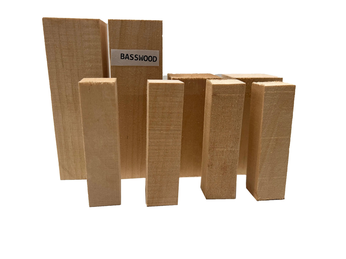 Set of 8, Smooth Carving/Whittling Wood Blocks- Set of Basswood Kit #10 - Exotic Wood Zone - Buy online Across USA 