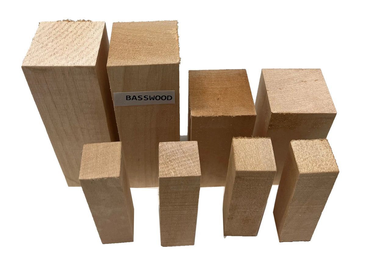 Set of 8, Smooth Carving/Whittling Wood Blocks- Set of Basswood Kit #10 - Exotic Wood Zone - Buy online Across USA 