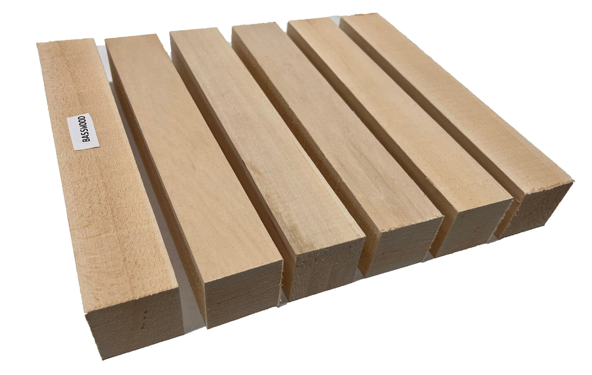 Set of 6, Basswood Carving/Whittling Wood Blanks/Turning Blocks Kit 2" x 2" x 12" - Exotic Wood Zone - Buy online Across USA 