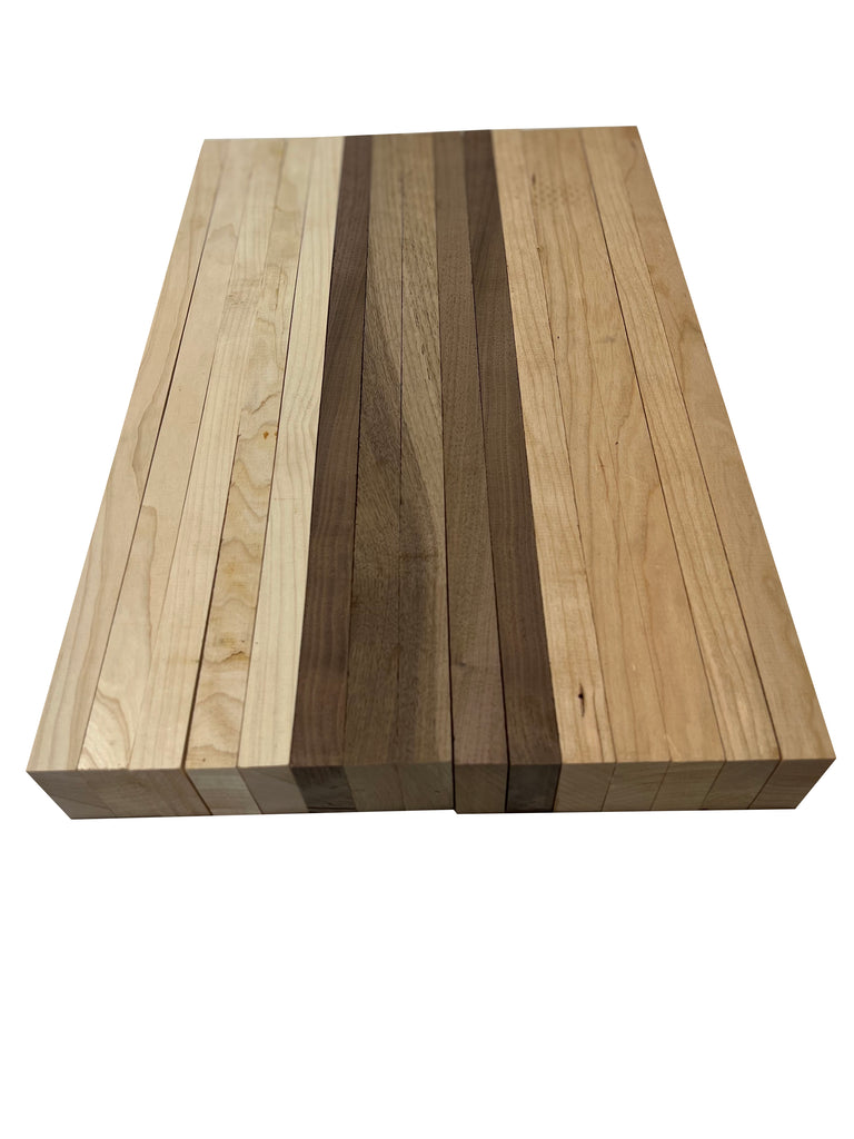 Combo Pack of 15,  Walnut 5 Cherry and 5 Hard Maple - 3/4” x 2” x 24” - Exotic Wood Zone - Buy online Across USA 