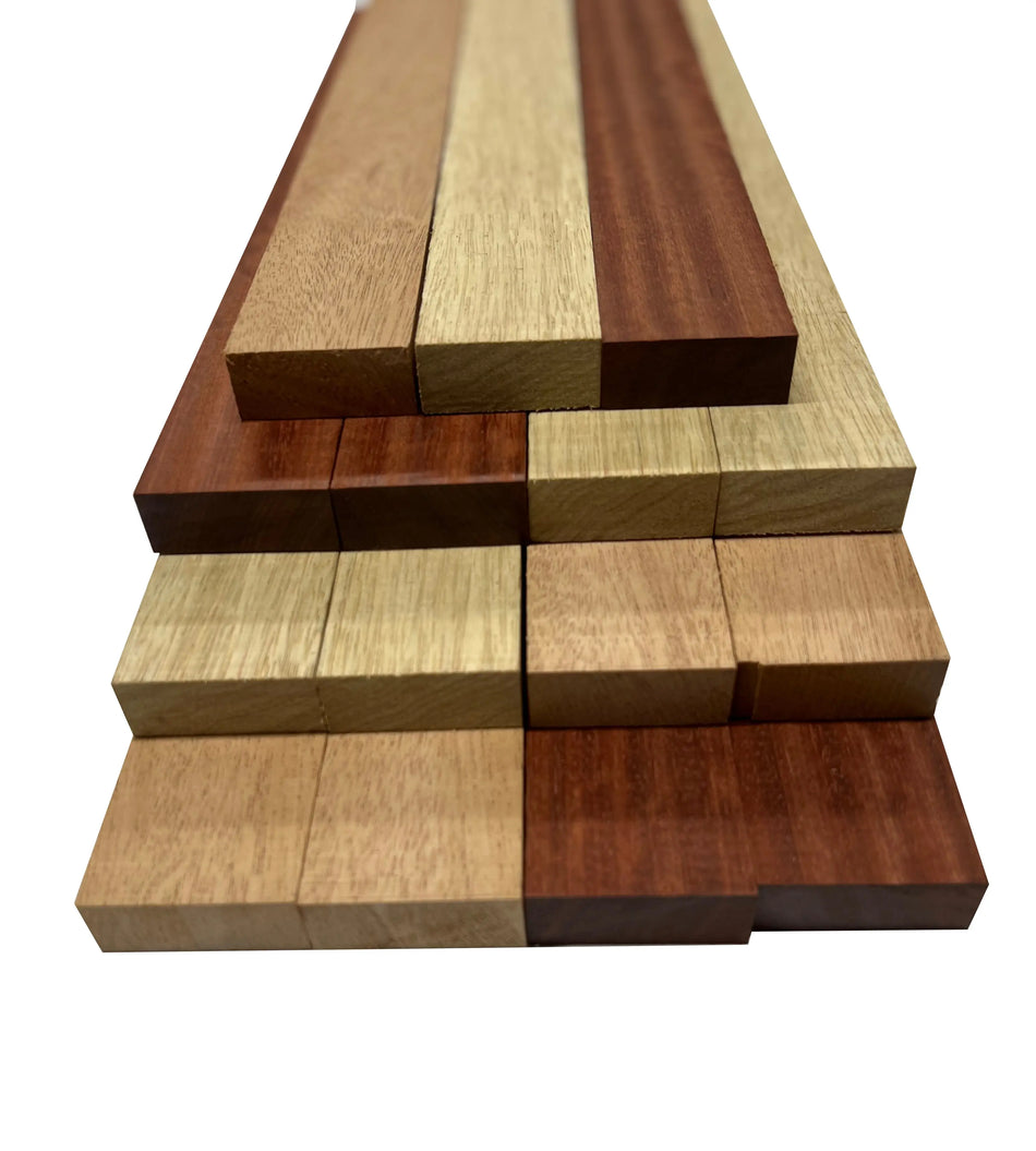 Combo of 15 , 3/4" Lumber Boards | Cutting Board Blocks   | (White Limba , Bloodwood ,African Mahogany ) - Exotic Wood Zone - Buy online Across USA 