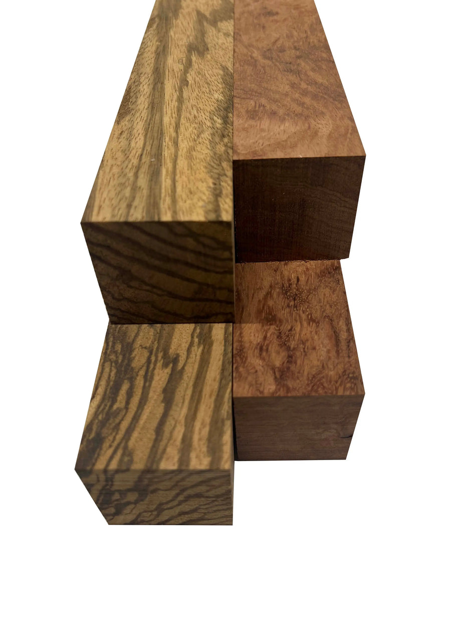 Pack Of 4 , Turning Blanks 2" x 2" | Zebrawood , Bubinga - Exotic Wood Zone - Buy online Across USA 