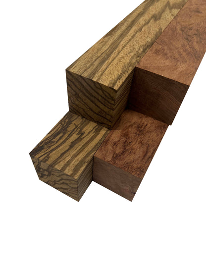 Pack Of 4 , Turning Blanks 2&quot; x 2&quot; | Zebrawood , Bubinga - Exotic Wood Zone - Buy online Across USA 