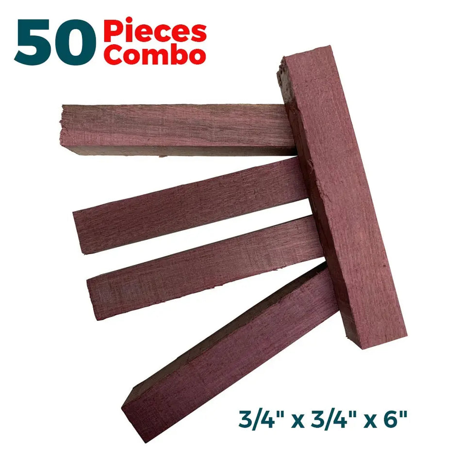 Pack Of 50, Purple Heart Wood Pen Blanks 3/4" x 3/4" x 6" - Exotic Wood Zone - Buy online Across USA 