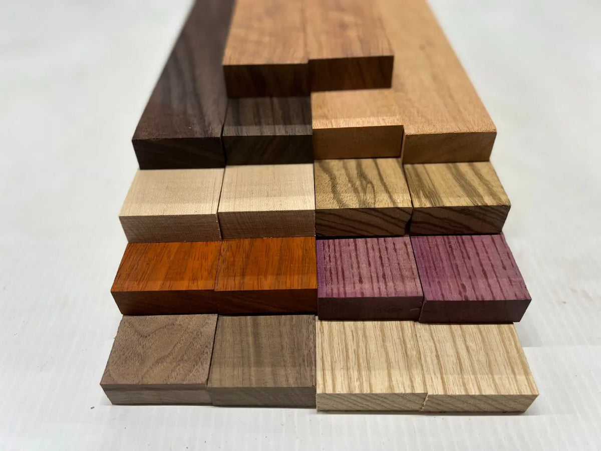 Pack of 18, 3/4” x 2” x 16” Combo of Maple, Padauk, Purpleheart, Ash, Bubinga, Mahogany, Zebrawood, Rosewood - Exotic Wood Zone - Buy online Across USA 