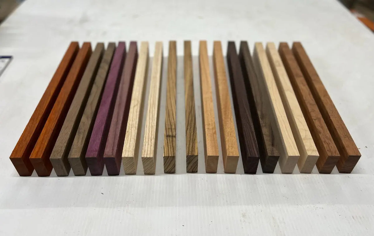 Pack of 18, 3/4” x 2” x 16” Combo of Maple, Padauk, Purpleheart, Ash, Bubinga, Mahogany, Zebrawood, Rosewood - Exotic Wood Zone - Buy online Across USA 